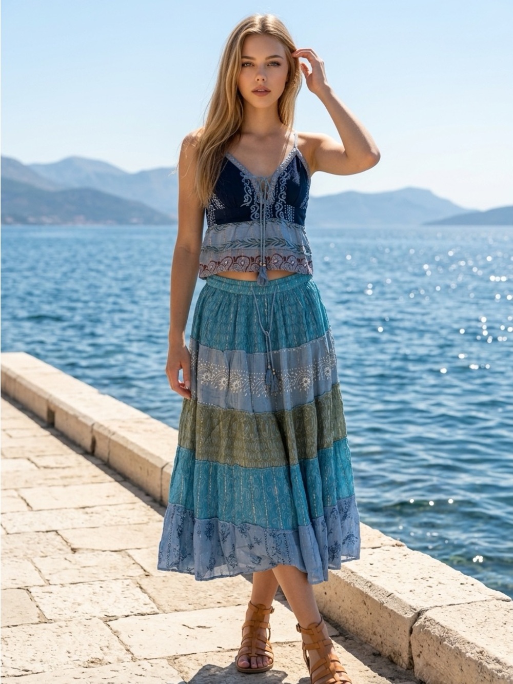New Ananta two-piece set Blue Green Tank & Maxi Skirt
